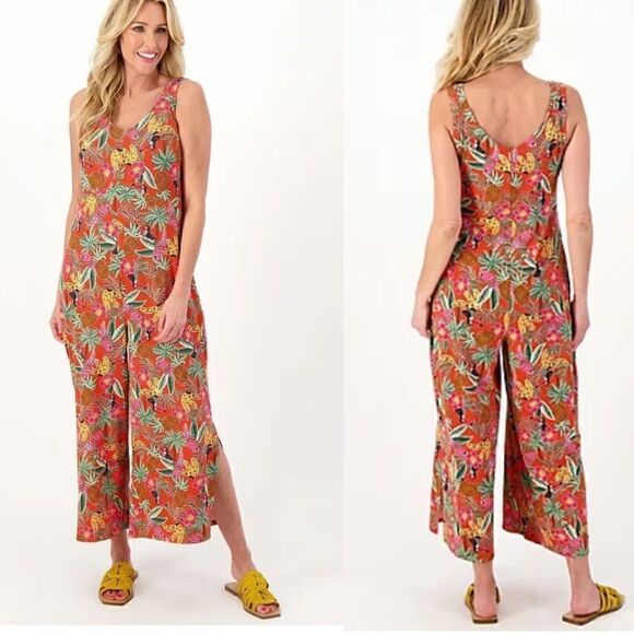 Cuddl Duds Parrot Pineapple Wide Leg Flexwear Jumpsuit Small - Picture 1 of 6